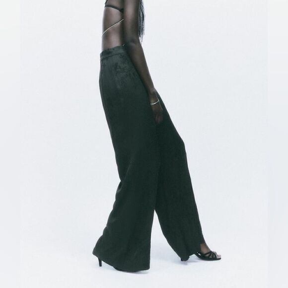 Zara Satin Wide Embroidered Pants New - Picture 7 of 9